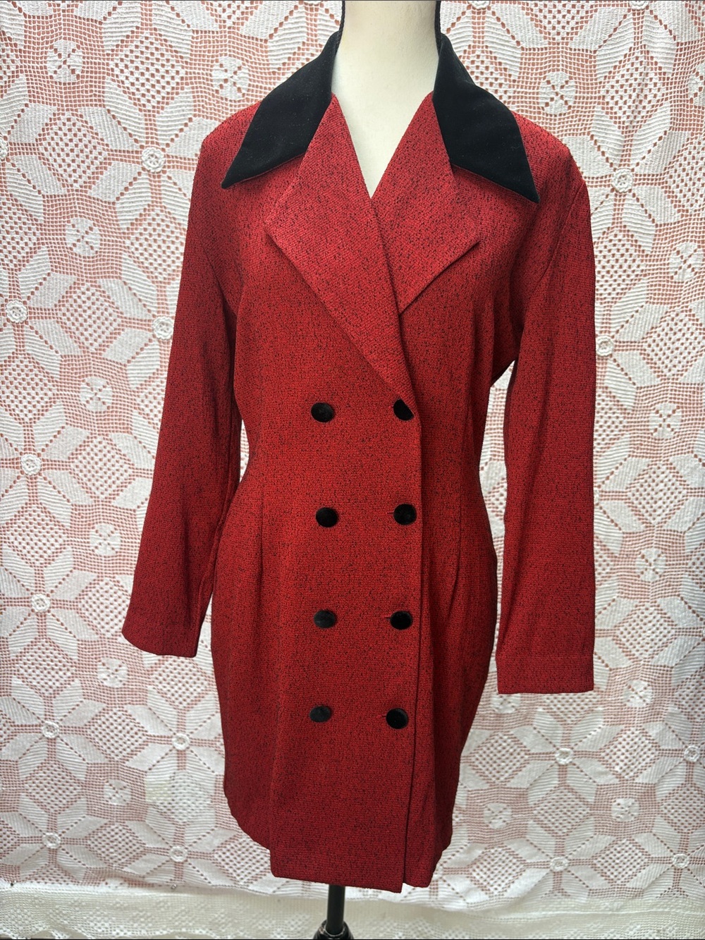 Vintage Joseph Ribkoff Red & Black Double-Breasted Dress